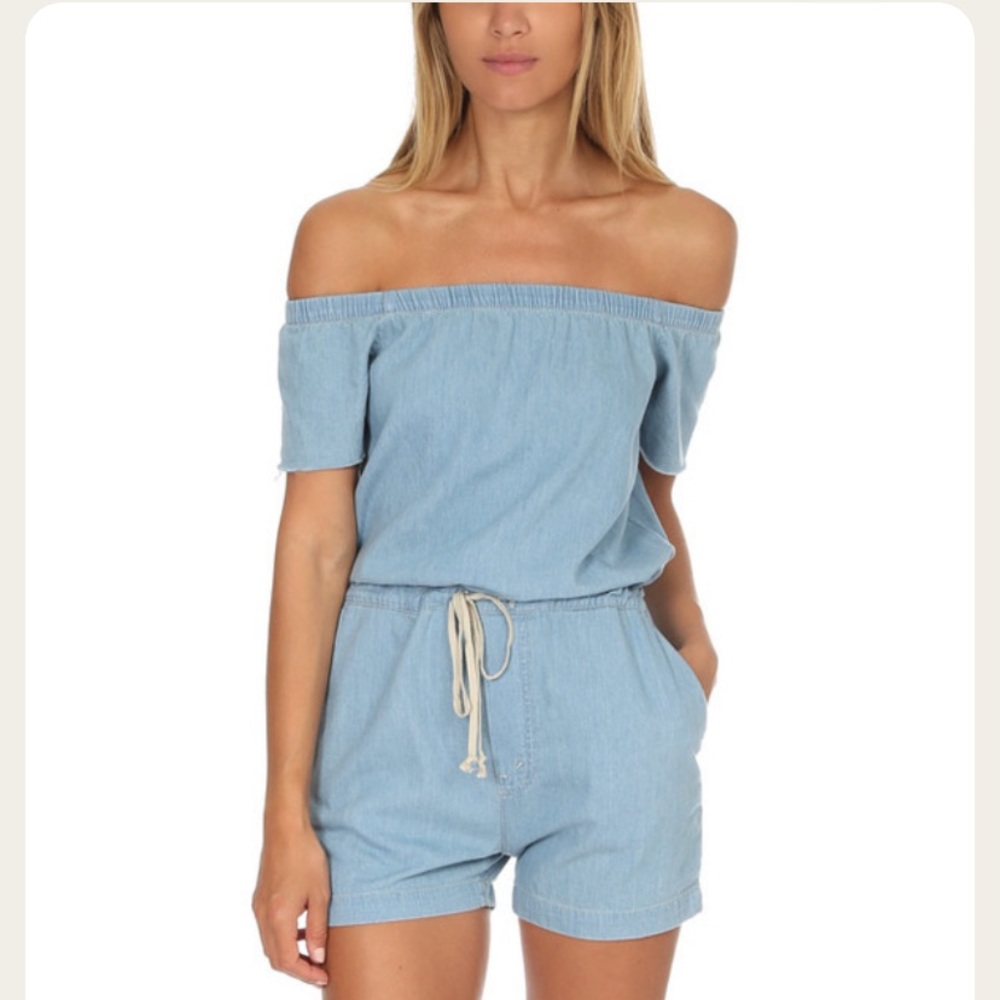 MOTHER Off the Shoulder Denim Romper Size Medium